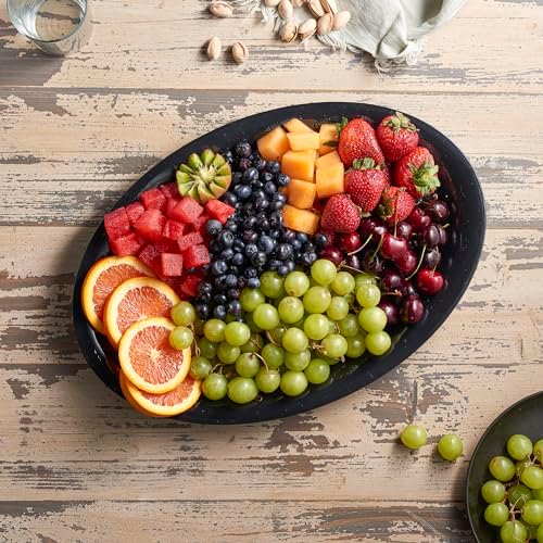 Plastic Oval Serving Trays 11 X 16 Oval Serving Platters Disposable Party Dish (4, Black) in 11 inches by 16, alternate view
