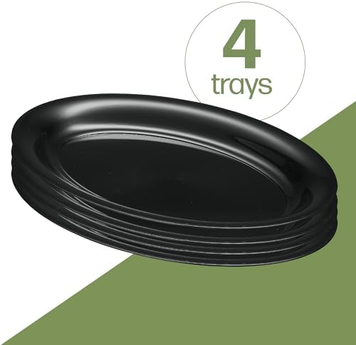 Plastic Oval Serving Trays 11 X 16 Oval Serving Platters Disposable Party Dish (4, Black) in 11 inches by 16, alternate view