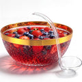 Plastic Punch Bowl with Ladle 1.4 Gallon (5.6 Quart) Diamond Texture Gold Rim Punch Bowl with Serving Spoon