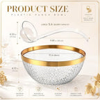 Plastic Punch Bowl with Ladle 1.4 Gallon (5.6 Quart) Diamond Texture Gold Rim Punch Bowl with Serving Spoon, alternate view 2