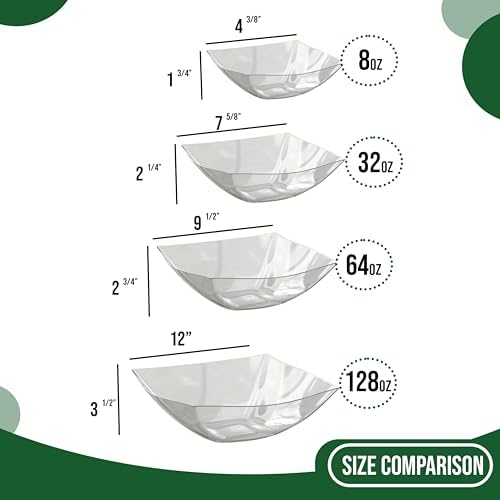 Plastic Serving Bowls - Pack of 6 Square Salad Bowls, 128 Oz Clear, For Parties & Buffet in 128 oz (6 Pack) in, alternate