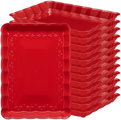 Plastic Serving Christmass Red Trays - Serving Platters Rectangle 9X13 Disposable Party Dish Includes 12 in Red