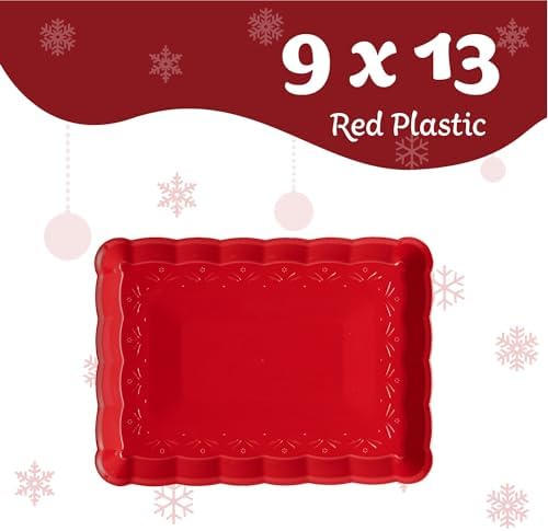 Plastic Serving Christmass Red Trays - Serving Platters Rectangle 9X13 Disposable Party Dish Includes 12 in Red, alternate