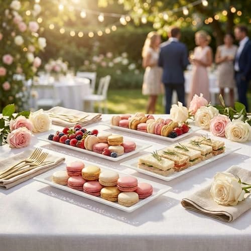 Plastic Serving Tray & Platter Set (4-Pack) White Lace Disposable Party Trays & Platters for Food - Versatile, alternate view