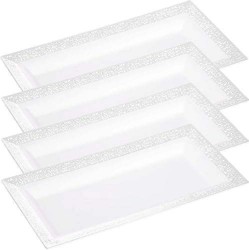 Plastic Serving Tray & Platter Set (4-Pack) White Lace Disposable Party Trays & Platters for Food - Versatile, alternate view