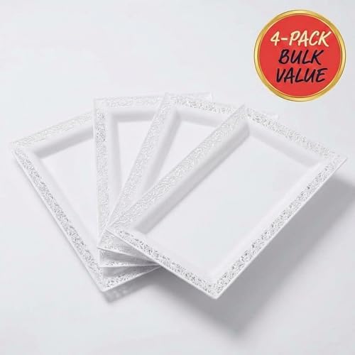 Plastic Serving Tray & Platter Set (4-Pack) White Lace Disposable Party Trays & Platters for Food - Versatile, alternate view