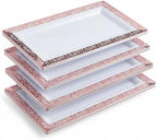Plastic Serving Tray & Platter Set (4pk) White & Rose Gold Lace Disposable Party Trays & Platters for Food