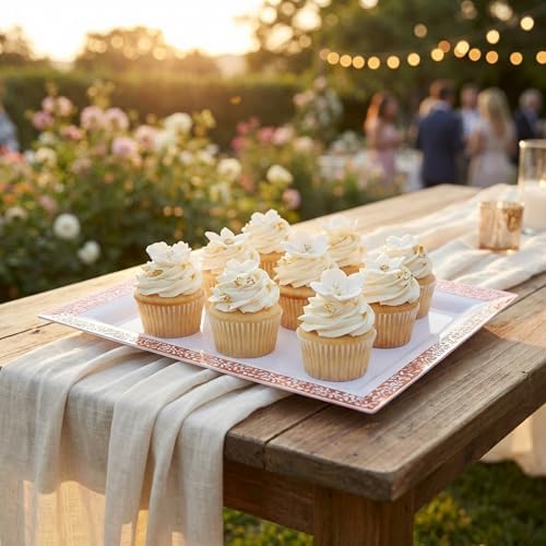 Plastic Serving Tray & Platter Set (4pk) White & Rose Gold Lace Disposable Party Trays & Platters for Food, alternate view 2