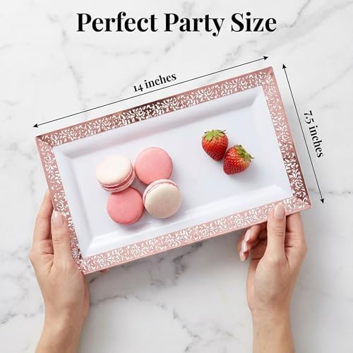 Plastic Serving Tray & Platter Set (4pk) White & Rose Gold Lace Disposable Party Trays & Platters for Food, alternate view 3