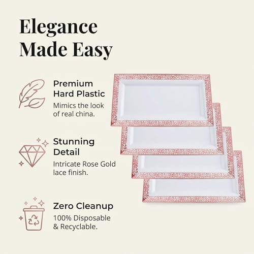 Plastic Serving Tray & Platter Set (4pk) White & Rose Gold Lace Disposable Party Trays & Platters for Food, alternate view 4