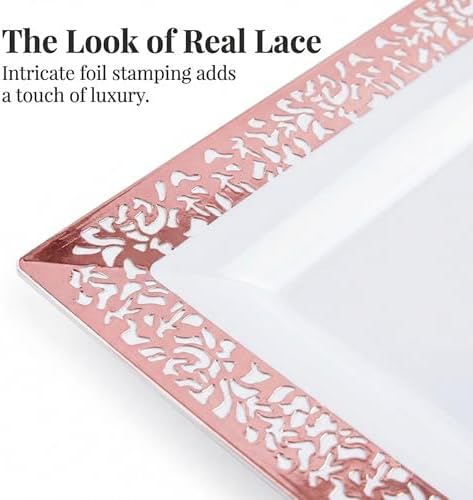 Plastic Serving Tray & Platter Set (4pk) White & Rose Gold Lace Disposable Party Trays & Platters for Food, alternate view 5