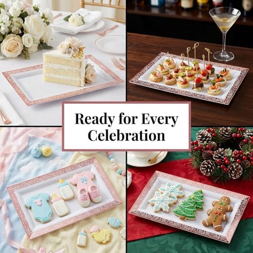 Plastic Serving Tray & Platter Set (4pk) White & Rose Gold Lace Disposable Party Trays & Platters for Food, alternate view 6
