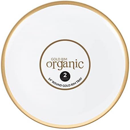 Plastic Serving Trays - Round Serving Platters with Gold Rim 14X14 Disposable Party DishPack of 8 in White