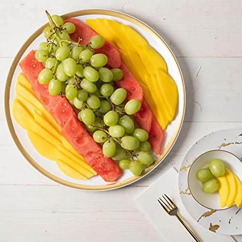 Plastic Serving Trays - Round Serving Platters with Gold Rim 14X14 Disposable Party DishPack of 8 in White, alternate view 2