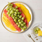 Plastic Serving Trays - Round Serving Platters with Gold Rim 14X14 Disposable Party DishPack of 8 in White, alternate view 2