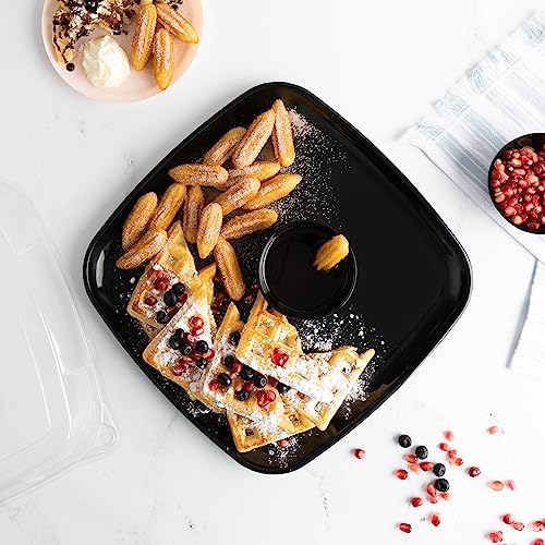 Plastic Serving Trays - Serving Platters Disposable Party Dish White, (4, Square Black Trays) in White, alternate view 2