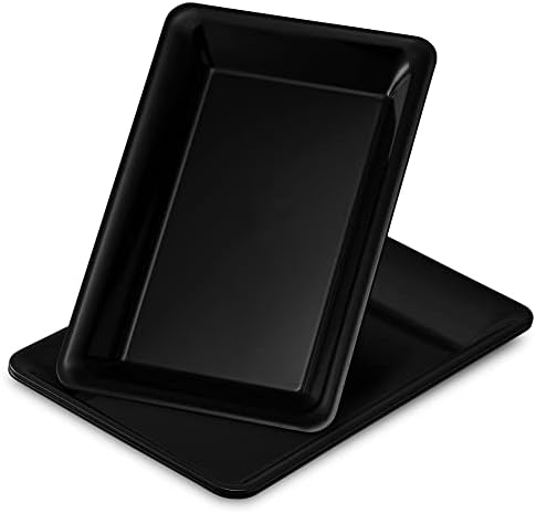 Plastic Serving Trays - Serving Platters Rectangle 10 X 14 Disposable Party Dish Black Pack of 4 in Black