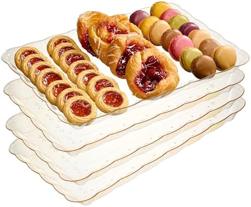 Plastic Serving Trays - Serving Platters Rectangle 9X13 Disposable Gold Glitter Party Dish Includes 4 Trays in, alternate
