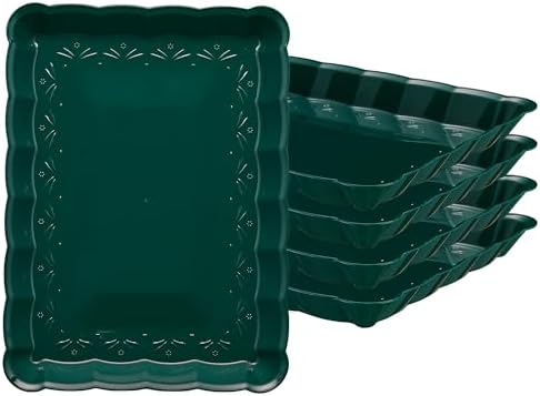 Plastic Serving Trays - Serving Platters Rectangle 9X13 Disposable Green Christmass Party Dish Includes 4 Trays