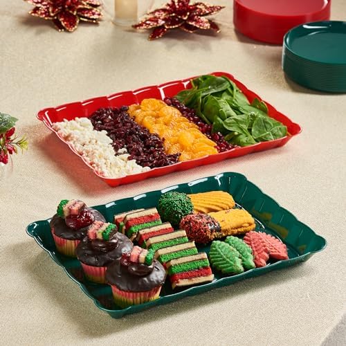 Plastic Serving Trays - Serving Platters Rectangle 9X13 Disposable Green Christmass Party Dish Includes 4 Trays, alternate