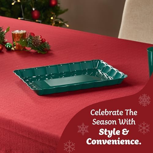 Plastic Serving Trays - Serving Platters Rectangle 9X13 Disposable Green Christmass Party Dish Includes 4 Trays, alternate