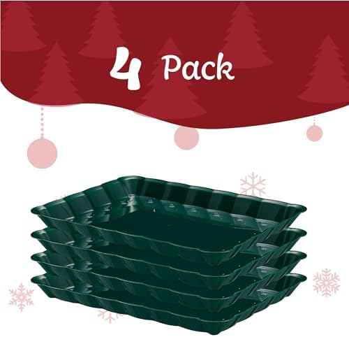 Plastic Serving Trays - Serving Platters Rectangle 9X13 Disposable Green Christmass Party Dish Includes 4 Trays, alternate