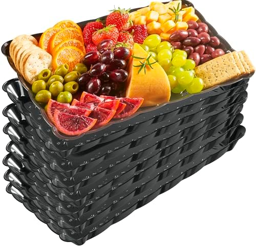 Plastic Serving Trays - Serving Platters Rectangle 9X13 Disposable Party Dish Includes 8 Black Trays in Black