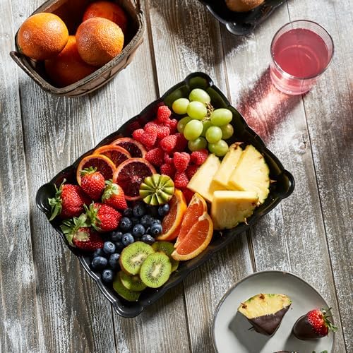Plastic Serving Trays - Serving Platters Rectangle 9X13 Disposable Party Dish Includes 8 Black Trays in Black, alternate view