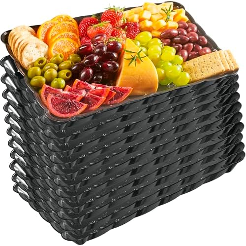 Plastic Serving Trays - Serving Platters Rectangle 9X13 Disposable Party Dish 12 Black Trays in Black