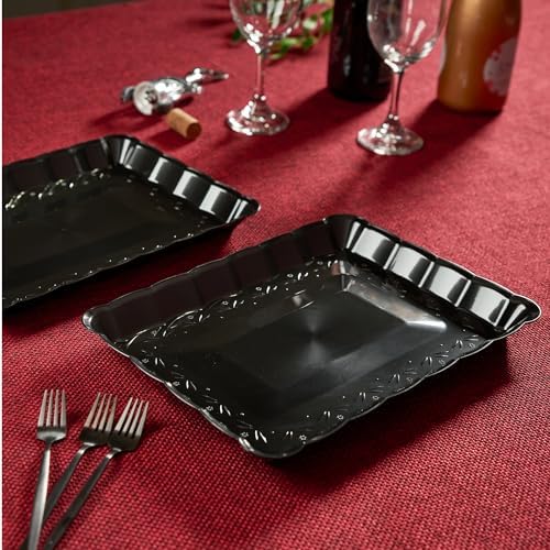 Plastic Serving Trays - Serving Platters Rectangle 9X13 Disposable Party Dish 12 Black Trays in Black, alternate view 5