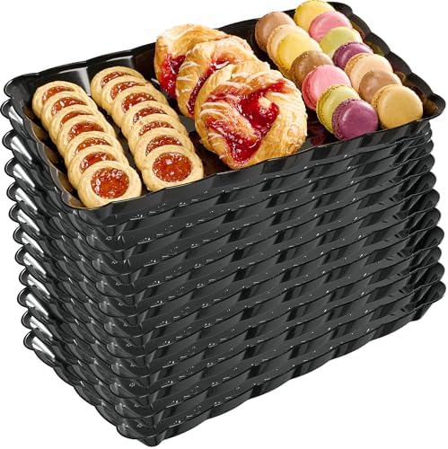 Plastic Serving Trays - Serving Platters Rectangle 9X13 Disposable Party Dish 12 Black Trays in Black, alternate view 7