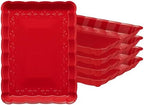 Plastic Serving Trays - Serving Platters Rectangle 9X13 Disposable Party Dish Includes 4 Red Christmas Trays in