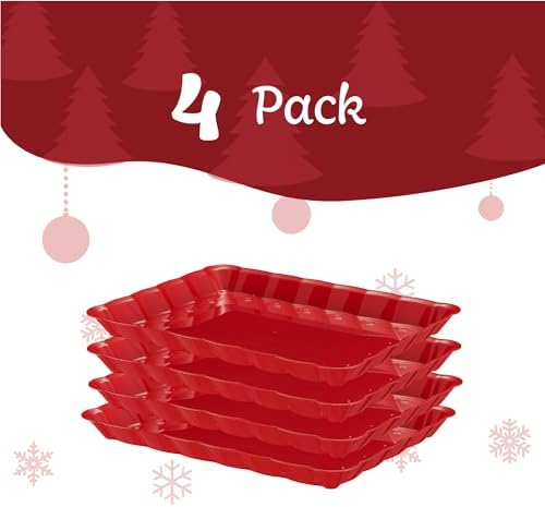 Plastic Serving Trays - Serving Platters Rectangle 9X13 Disposable Party Dish Includes 4 Red Christmas Trays in, alternate