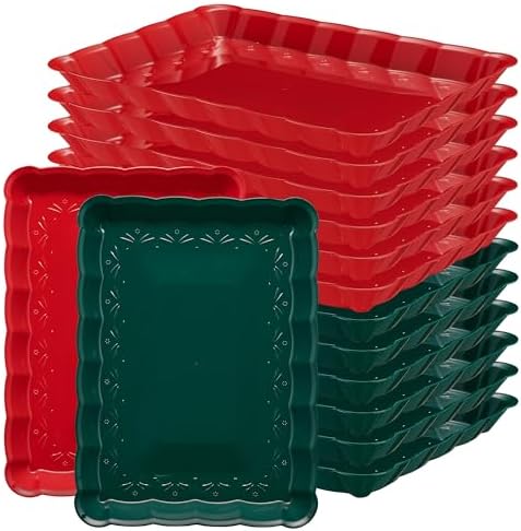 Plastic Serving Trays - Serving Platters Rectangle 9X13 Disposable Party Dish Includes 12 6 Green & 6 Red