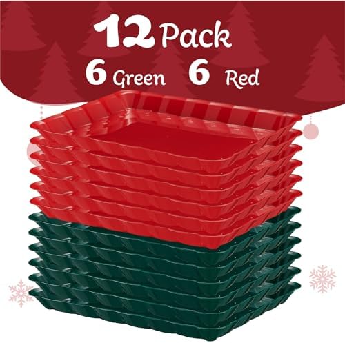 Plastic Serving Trays - Serving Platters Rectangle 9X13 Disposable Party Dish Includes 12 6 Green & 6 Red, alternate view 5