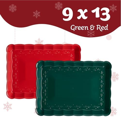Plastic Serving Trays - Serving Platters Rectangle 9X13 Disposable Party Dish Includes 12 6 Green & 6 Red, alternate view 6