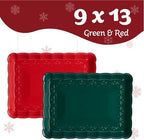 Plastic Serving Trays - Serving Platters Rectangle 9X13 Disposable Party Dish Includes 12 6 Green & 6 Red, alternate view 6