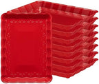 Plastic Serving Trays - Serving Platters Rectangle 9X13 Disposable Party Dish Includes 8 Red Christmas Trays in