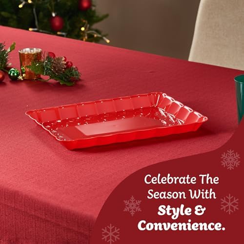 Plastic Serving Trays - Serving Platters Rectangle 9X13 Disposable Party Dish Includes 8 Red Christmas Trays in, alternate
