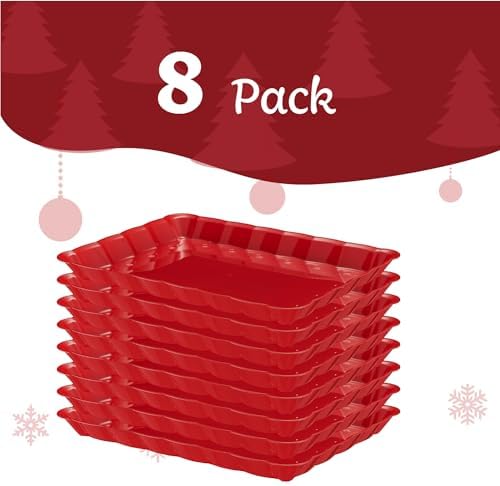 Plastic Serving Trays - Serving Platters Rectangle 9X13 Disposable Party Dish Includes 8 Red Christmas Trays in, alternate