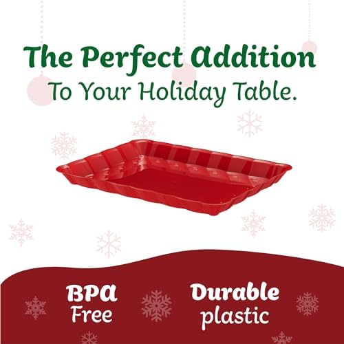 Plastic Serving Trays - Serving Platters Rectangle 9X13 Disposable Party Dish Includes 8 Red Christmas Trays in, alternate