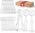 Plastic Serving Utensils Set Disposable Tongs Spoons for Buffet in Clear