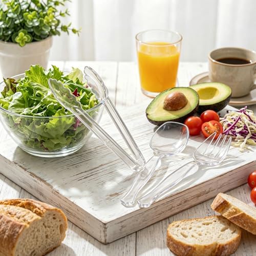 Plastic Serving Utensils Set Disposable Tongs Spoons for Buffet in Clear, alternate view 4