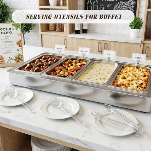 Plastic Serving Utensils Set Disposable Tongs Spoons for Buffet in Clear, alternate view 6