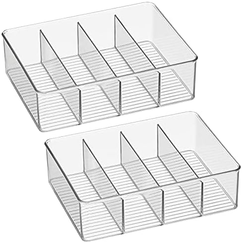 Plastic Stackable Tea Bag Storage Organizer Bin with 4 Divided Compartments - Holder for Kitchen Cabinet