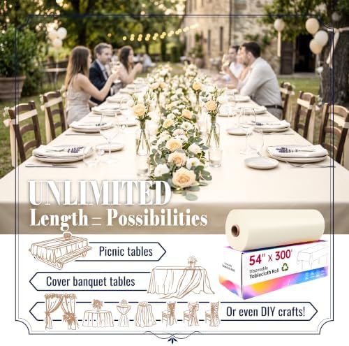Plastic Table Cloth, 54In x 300Ft Plastic Table Cloth Disposable in 54" x 3600" (Rectangular) in Creamy White, alternate view