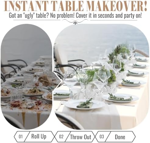 Plastic Table Cloth, 54In x 300Ft Plastic Table Cloth Disposable in 54" x 3600" (Rectangular) in Creamy White, alternate view