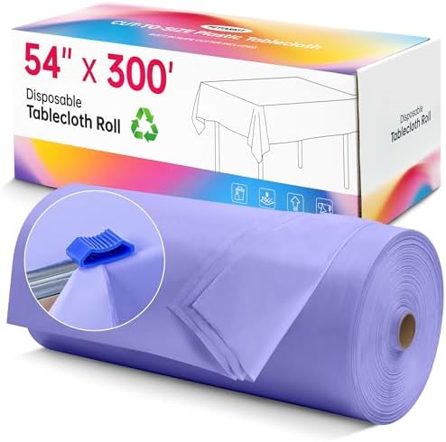 Plastic Table Cloth Disposable, 54In X 300F Table Cover Roll of Oilproof in 54" x 3600" (Rectangular) in Purple