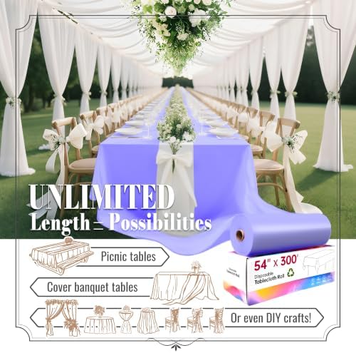 Plastic Table Cloth Disposable, 54In X 300F Table Cover Roll of Oilproof in 54" x 3600" (Rectangular) in Purple, alternate