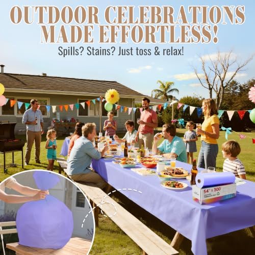 Plastic Table Cloth Disposable, 54In X 300F Table Cover Roll of Oilproof in 54" x 3600" (Rectangular) in Purple, alternate